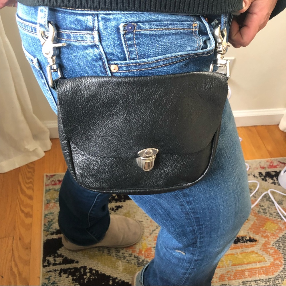 Black leather belt bag.
